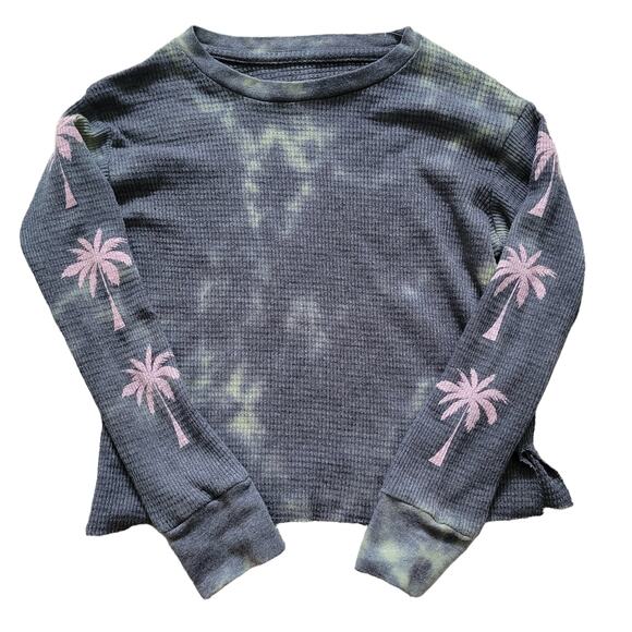 Rowdy Sprout Tie Dye Palm Tree Boxy Thermal Long Sleeve Crop Top Girl Sz 8 - Picture 1 of 7